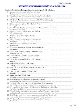Reported speech with infinitive and gerund